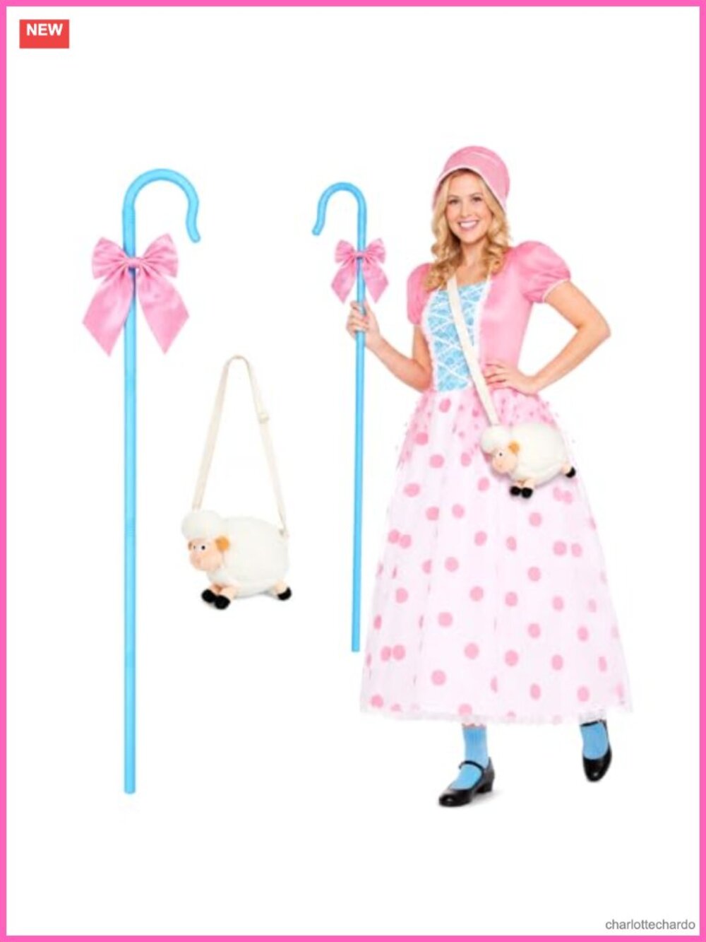Shepherdess Costume Set Plush Sheep Bag Shepherd Hook 55in Cosplay